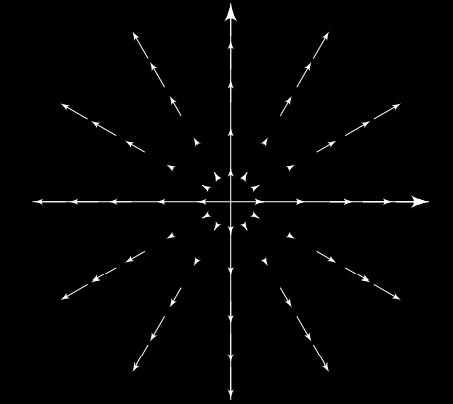 Solución vorticial vista como un campo vectorial en los complejos. Esto se conoce un erizo 2-dimensional.